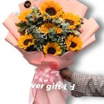 Premium fresh sunflowers and baby breath hand bouquet