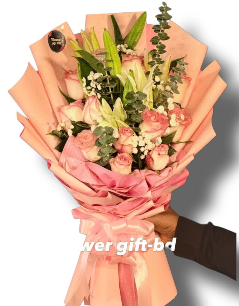 Premium White Lily & Pink Rose Bouquet