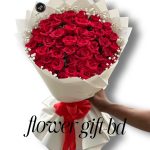 Premium fresh 50 pc red rose and baby breath hand bouquet