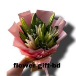 Premium fresh lily and baby breath hand bouquet