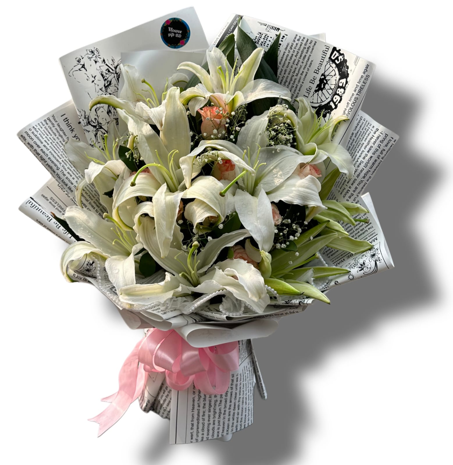 dd765046-d41e-448c-822b-ebdd7f7bf3f0 Premium fresh lily and pink rose hand bouquet - Image 1