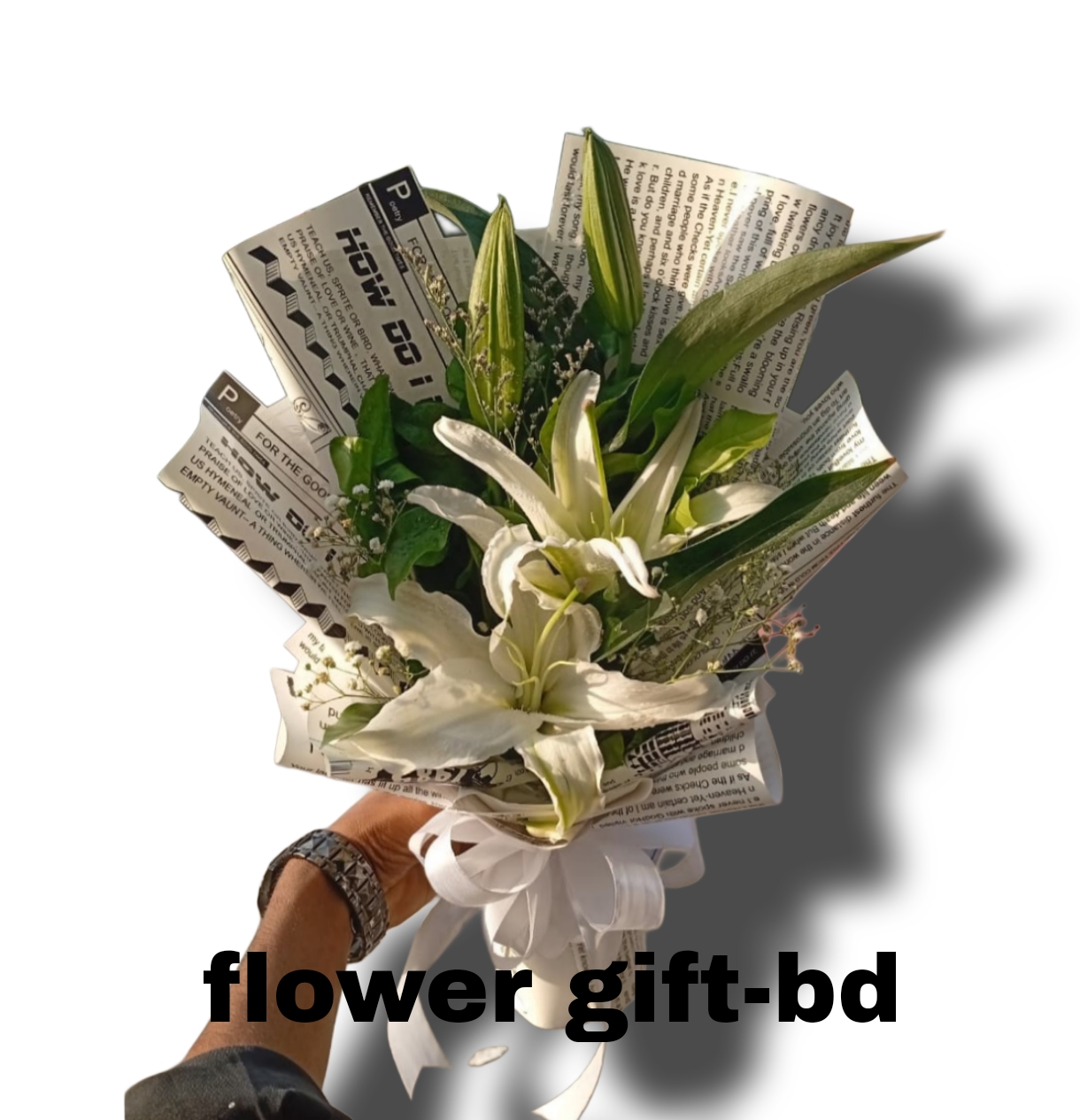 ea0b0dd0-ddcc-4b93-a439-d0afee136852 Premium fresh lily and baby breath hand bouquet - Image 1
