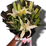 Premium fres white lily and lavender hand bouquet