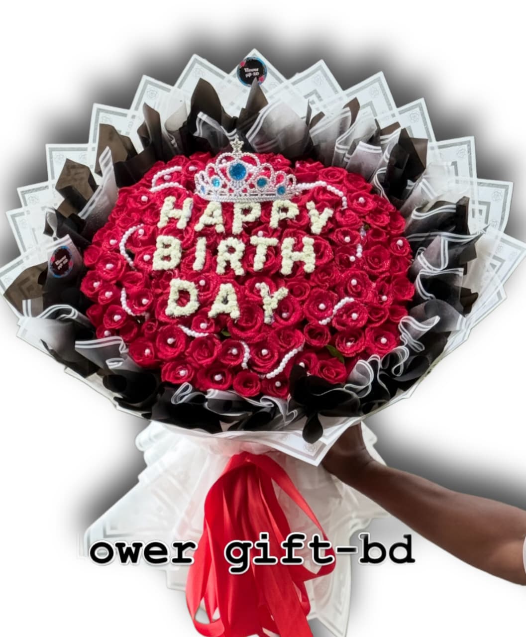 100 rose birthday bouquet with Happy Birthday design in Dhaka