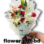 white lily and red rose bouquet in dhaka