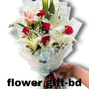 white lily and red rose bouquet in dhaka