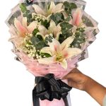 elegant pink lily bouquet in dhaka