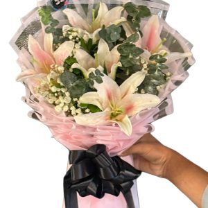 elegant pink lily bouquet in dhaka