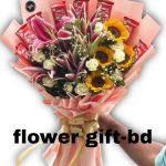 sunflower lily and chocolate bouquet in dhaka