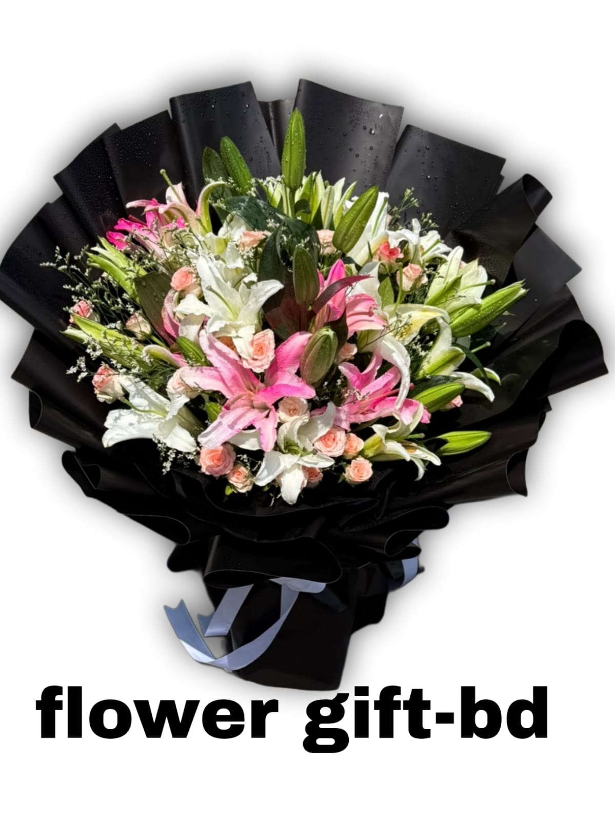 pink and white lily bouquet in dhaka