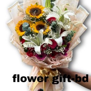 sunflower lily and rose bouquet in dhaka