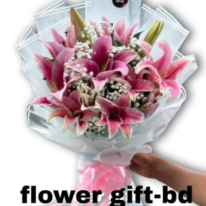 fresh pink lily bouquet delivery dhaka for birthday,anniversary, and romantic surprise