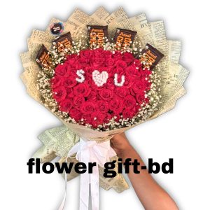 I love you flower bouquet with romantic I heart U design in Dhaka