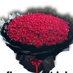 600 red roses arranged in a large bouquet with dark wrapping in Dhaka – Flower Gift BD